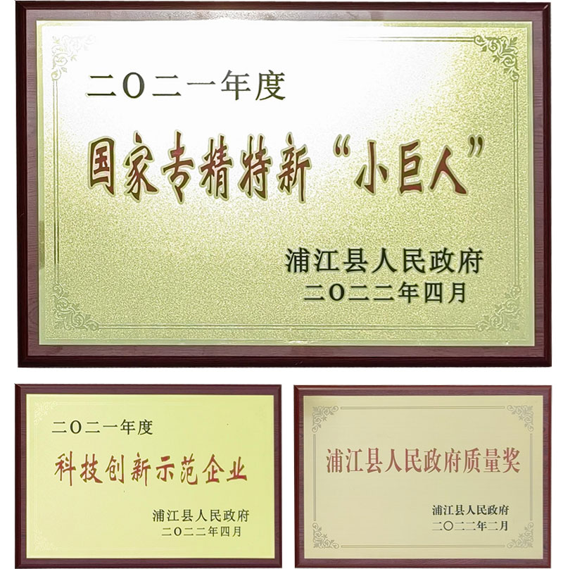 科技創新示範企業、浦江縣人民政府質量（liàng）獎和國家專精特新“小巨人”