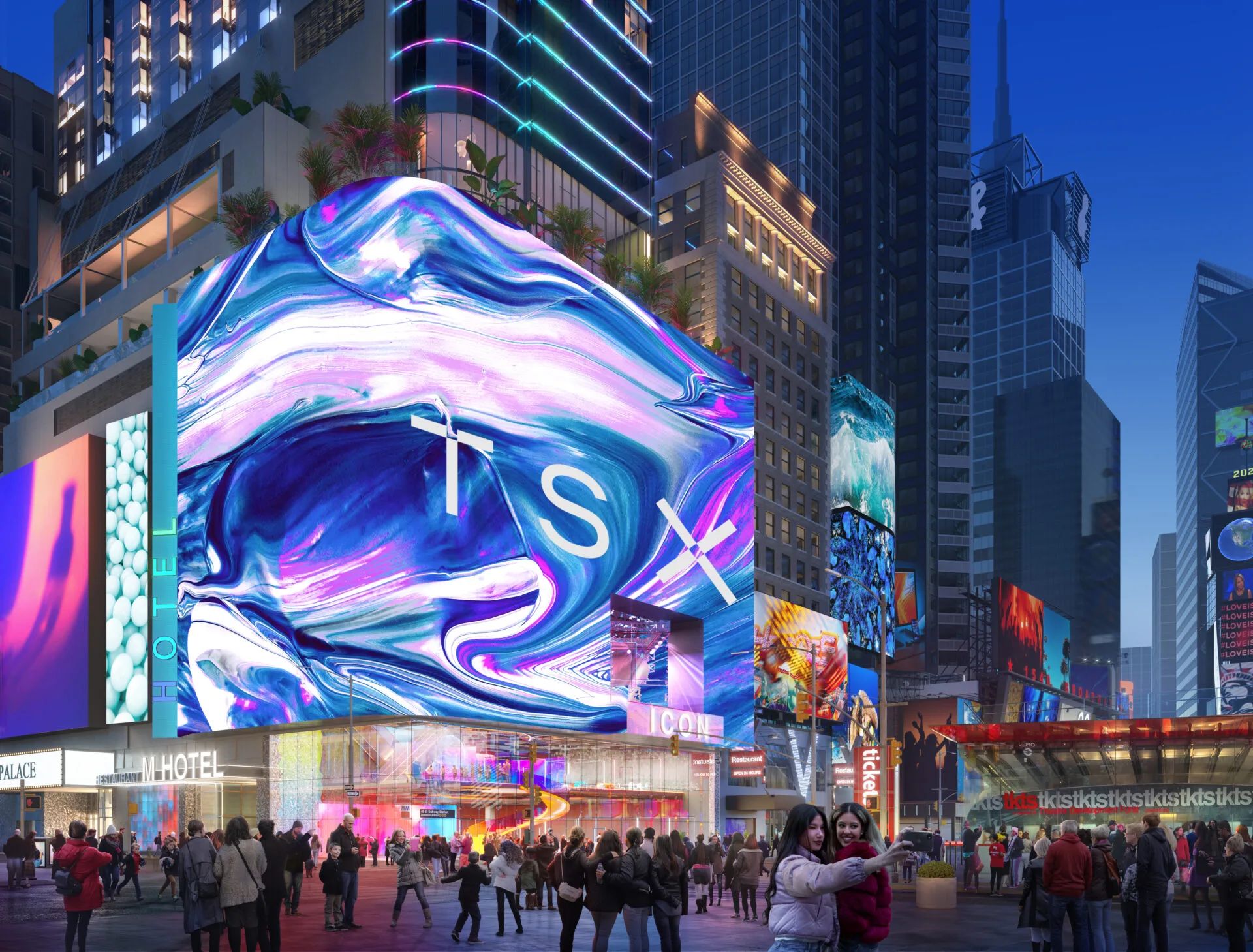 紐約TSX百（bǎi）老匯1800㎡巨幕,大香蕉9草在线LED,硬核科技（jì）,打造沉浸式,娛（yú）樂新地標（biāo）